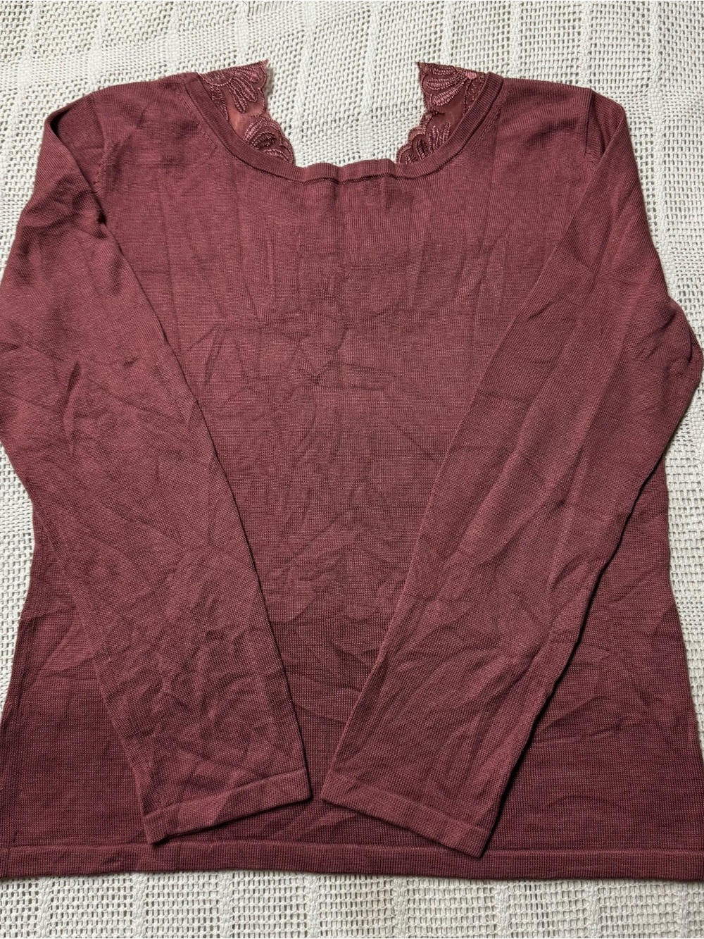 J Jill Lace-Trim Long Sleeve Top in Mauve Silk Blend - Picture 3 of 4